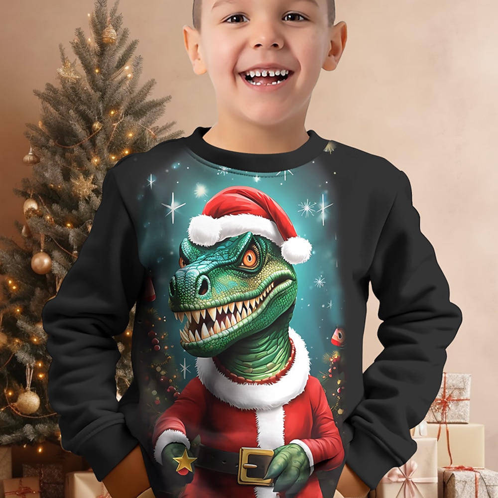 Weihnachten Jungen 3D Dinosaurier Weihnachts-Sweatshirt Pullover Langarm 3D-Druck Herbst Winter Modisch Strassenmode Cool Polyester kinderkleidung 3-12 Jahre Rundhalsausschnitt Outdoor Casual Täglich Lightinthebox