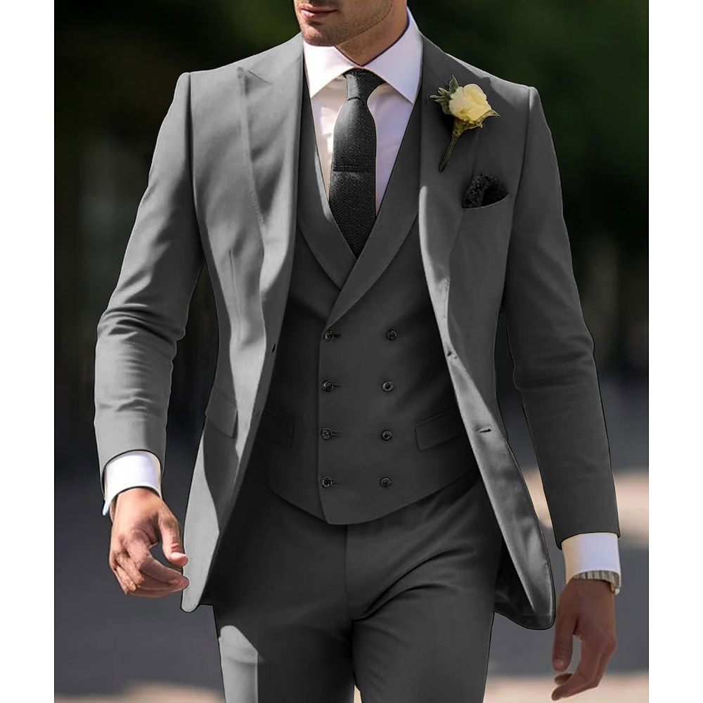 Herren Hochzeit Anzüge Suits Hellgelb Braun Einfarbig Slim Fit 3-teiliges Set Einreiher - 2 Knöpfe Lightinthebox