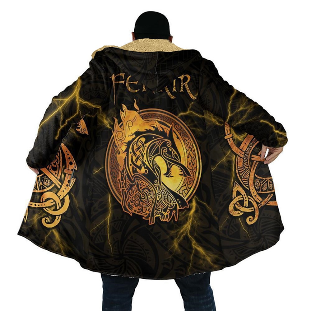 Herren Drache Totem Wintermantel Fleecejacke Mantel warm Abstrakt Gothic Freizeitskleidung Ausgehen Tasche Bedruckt Herbst Winter Mit Kapuze Langarm Gelb Blau Orange Lightinthebox