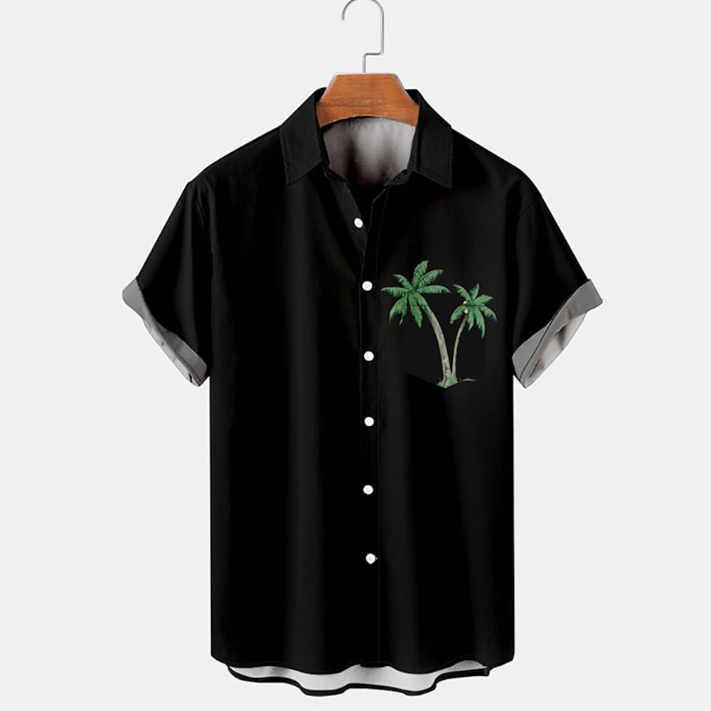 Herren Farbblock Palme Tropische Pflanzen Hemd Sommerhemd Hawaiihemd Sommerhemd Kurzarm Hemd Umlegekragen Modisch Strassenmode Hawaiianisch Outdoor Strasse Casual Schwarz Gelb Blau S M L Lightinthebox