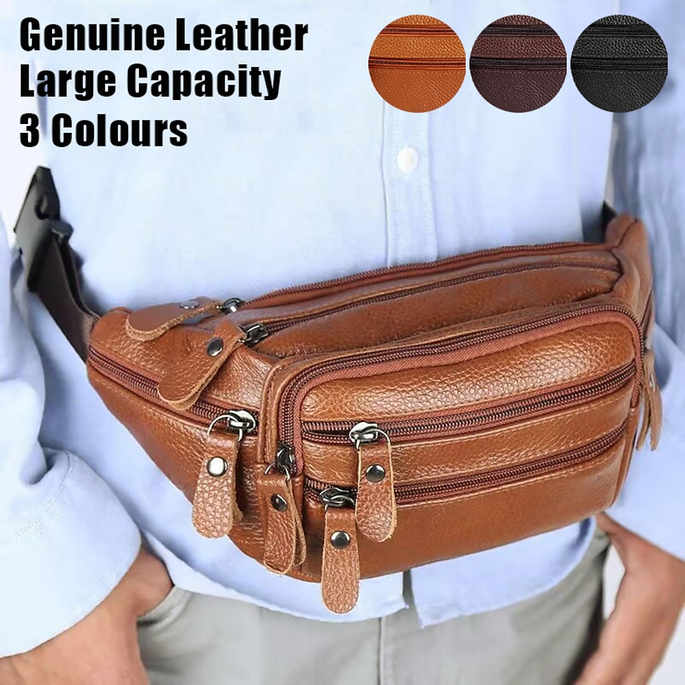 Herren Umhängetasche Schultertasche Gürteltasche Leder Outdoor Einkauf Täglich Reißverschluss Hohe Kapazität Wasserdicht Leichtgewichtig Feste Farbe Schwarz Braun Kaffee Lightinthebox