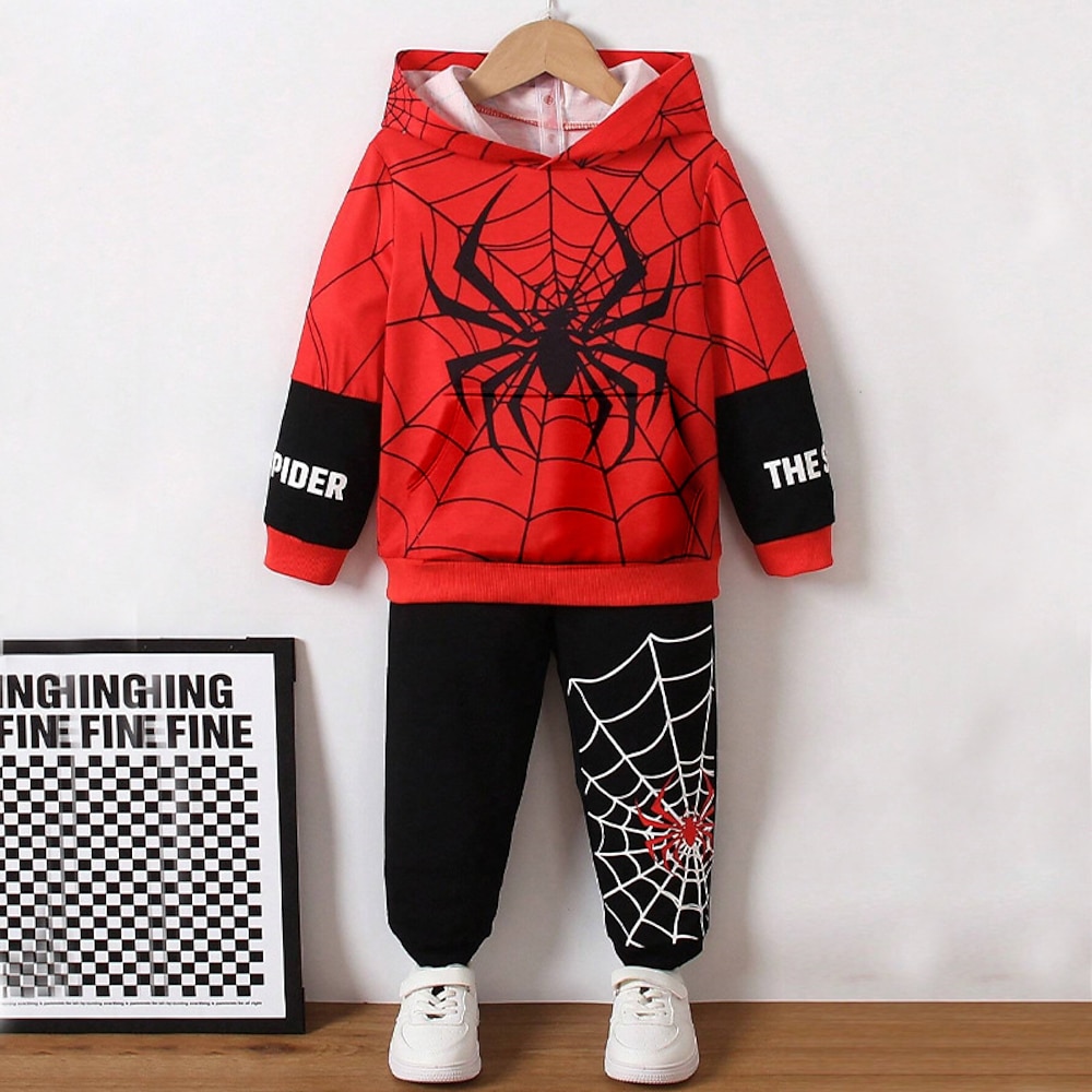 Jungen 3D SPIDER Set aus Kapuzenpullover und Jogginghose Set Langarm 3d Drucken Herbst Winter Aktiv Modisch Cool kinderkleidung 3-12 Jahre Outdoor Urlaub Strasse Regular Fit Lightinthebox