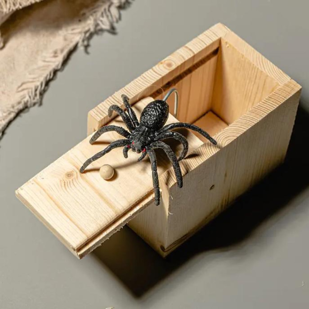 Halloween Geschenk Spinne in einer Box, Gag Geschenk Spinne Schrecken Streich Box, witzige Holz Schrecken Box, handgemachte lustige Witz Schreckensbox Spielzeug Lightinthebox