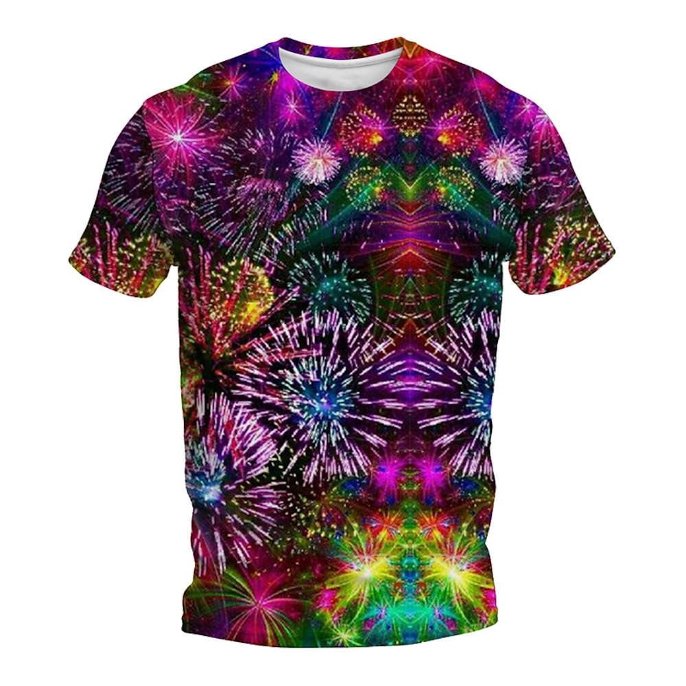 Herren Graphic Feuerwerk T Shirt Kurzarm T-Shirt 3D-Druck Rundhalsausschnitt Hemd Täglich Designer Retro Vintage Sports Outdoor Festtage Ausgehen Blau Purpur Grün Frühling Sommer Bekleidung S M L XL Lightinthebox