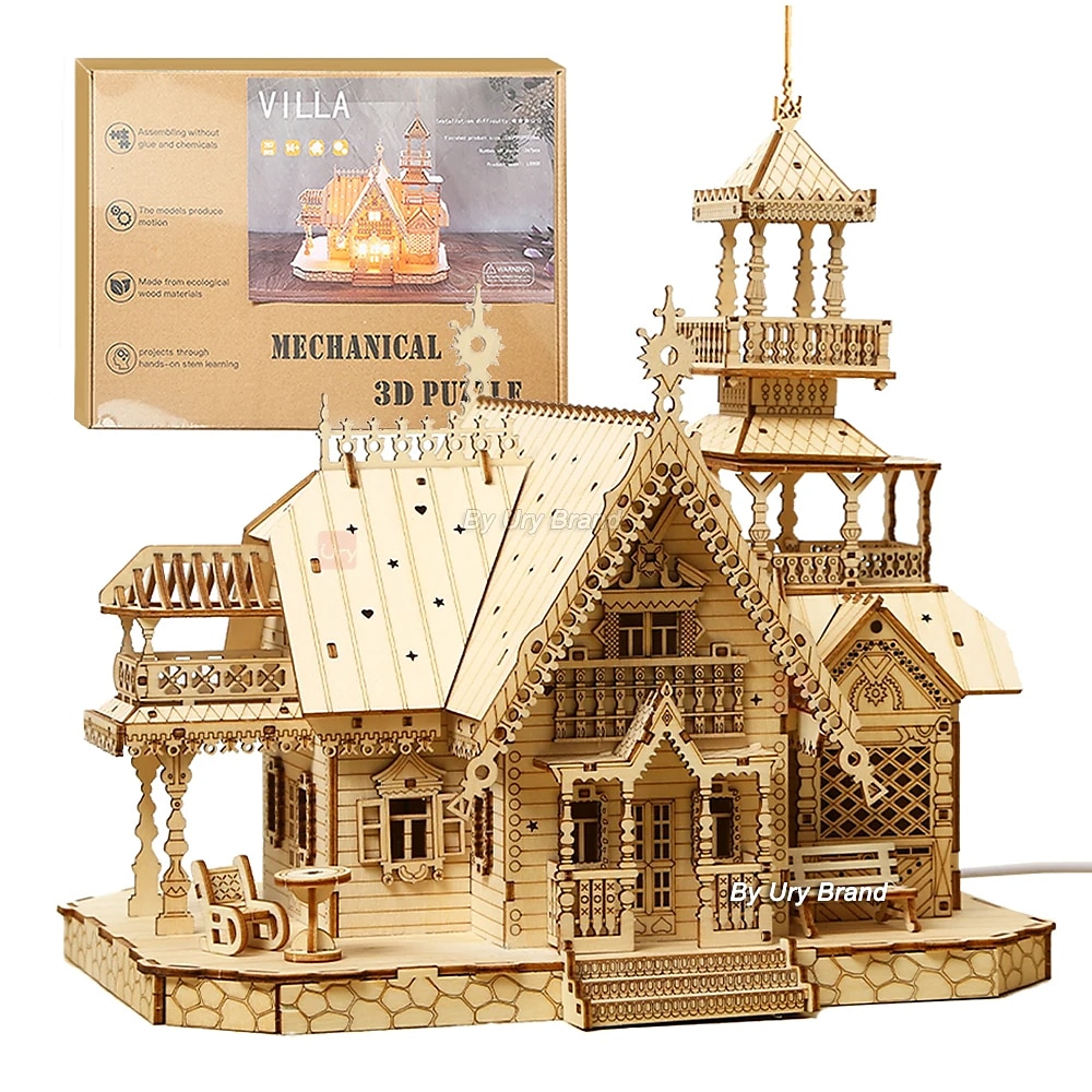 3D-Holzpuzzle Villa Haus Königsschloss mit Licht Montagespielzeug Kind Erwachsene DIY Modellbausätze Schreibtischdekoration als Geschenk Lightinthebox