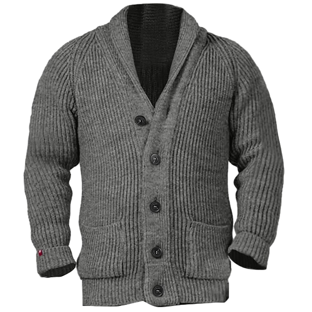 Herren Strickjacke Kurzer Pullover Strickpullover Gerippt Stricken Standard Knopf hoch Glatt Schalrevers Warm-Ups Moderne zeitgenössische Casual Freizeitskleidung Bekleidung Herbst Winter Schwarz Lightinthebox