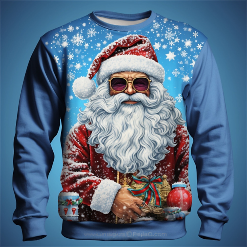 Weihnachten Herren Weihnachtsmann 3D Sweatshirts Grafik Weihnachtsmann Mode 3D Druck Golf Pullover Urlaub Ferien Ausgehen Blau Langarm Rundhals Druck Frühlingamp;Herbst Designer Shirt Lightinthebox