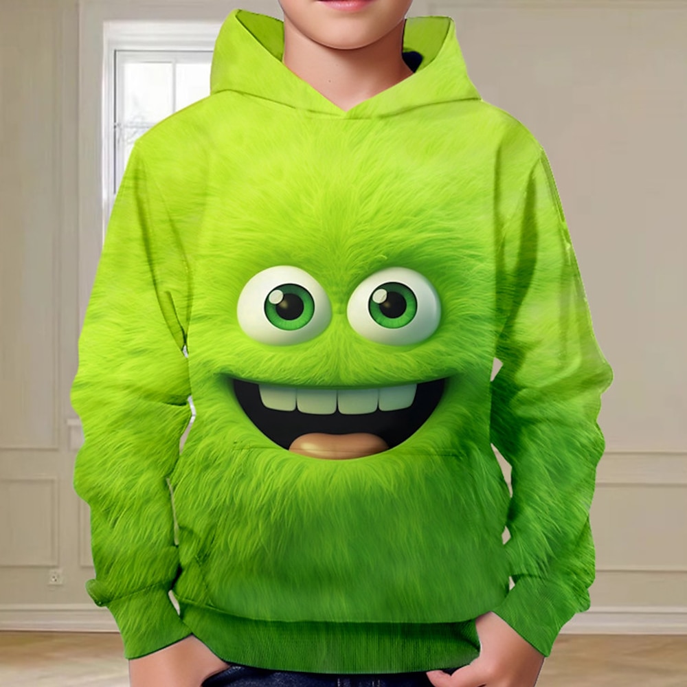 Jungen 3D-Cartoon-Kapuzenpullover, langärmelig, 3D-Druck, Herbst-Winter-Mode, Streetwear, cooles Polyester, Kinder 3-12 Jahre, mit Kapuze, draußen, lässig, täglich, normale Passform Lightinthebox