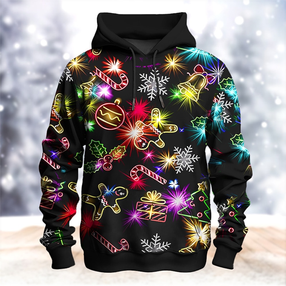 Weihnachten Herren Weihnachtslicht 3D Hoodies Grafik Mode 3D Druck Sport Outdoor Urlaub Urlaub Hoodies Schwarz Dunkelgrün Langarm Kapuzendruck Fronttasche Frühlingamp;Herbst Designer Shirt Lightinthebox