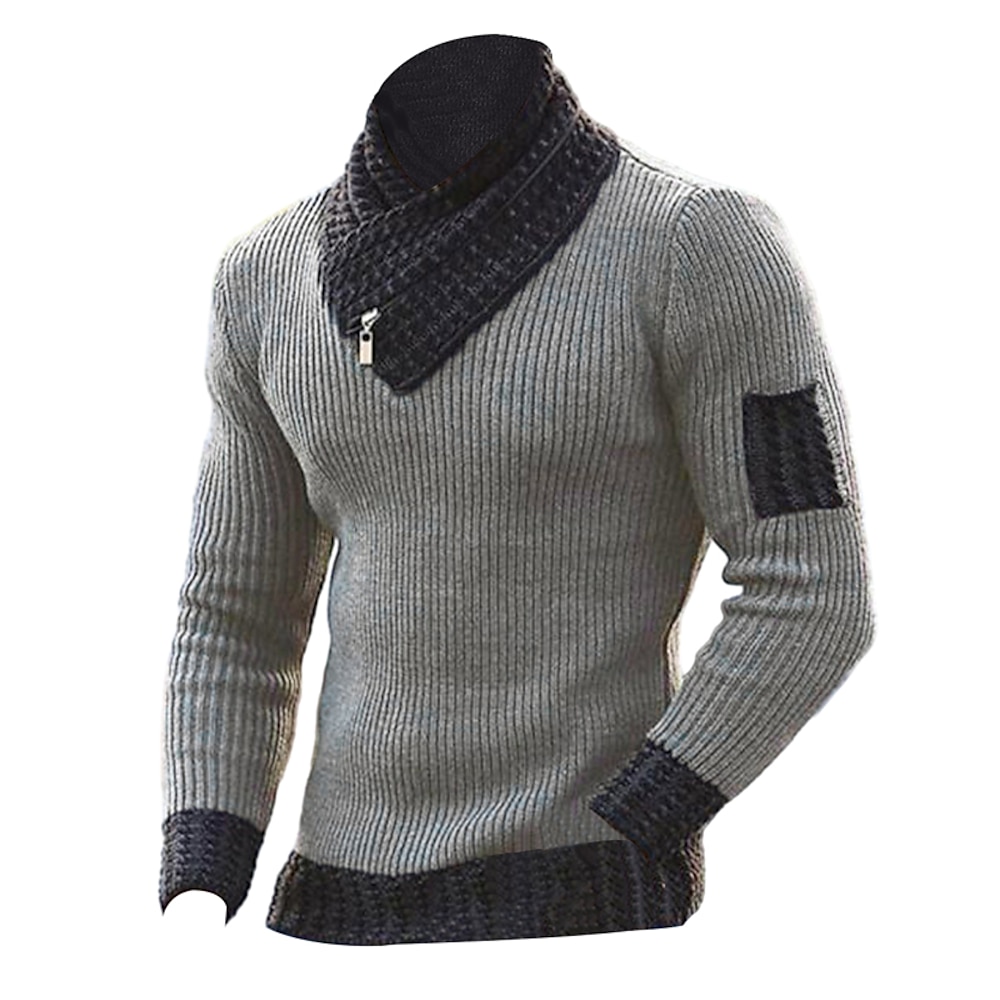 Herren Pullover Rollkragenpulli Strickpullover Gerippt Gedrehtes Stricken Standard Grundlegend Farbblock Rollkragen warm halten Moderne zeitgenössische Freizeitskleidung Ausgehen Bekleidung Herbst Lightinthebox