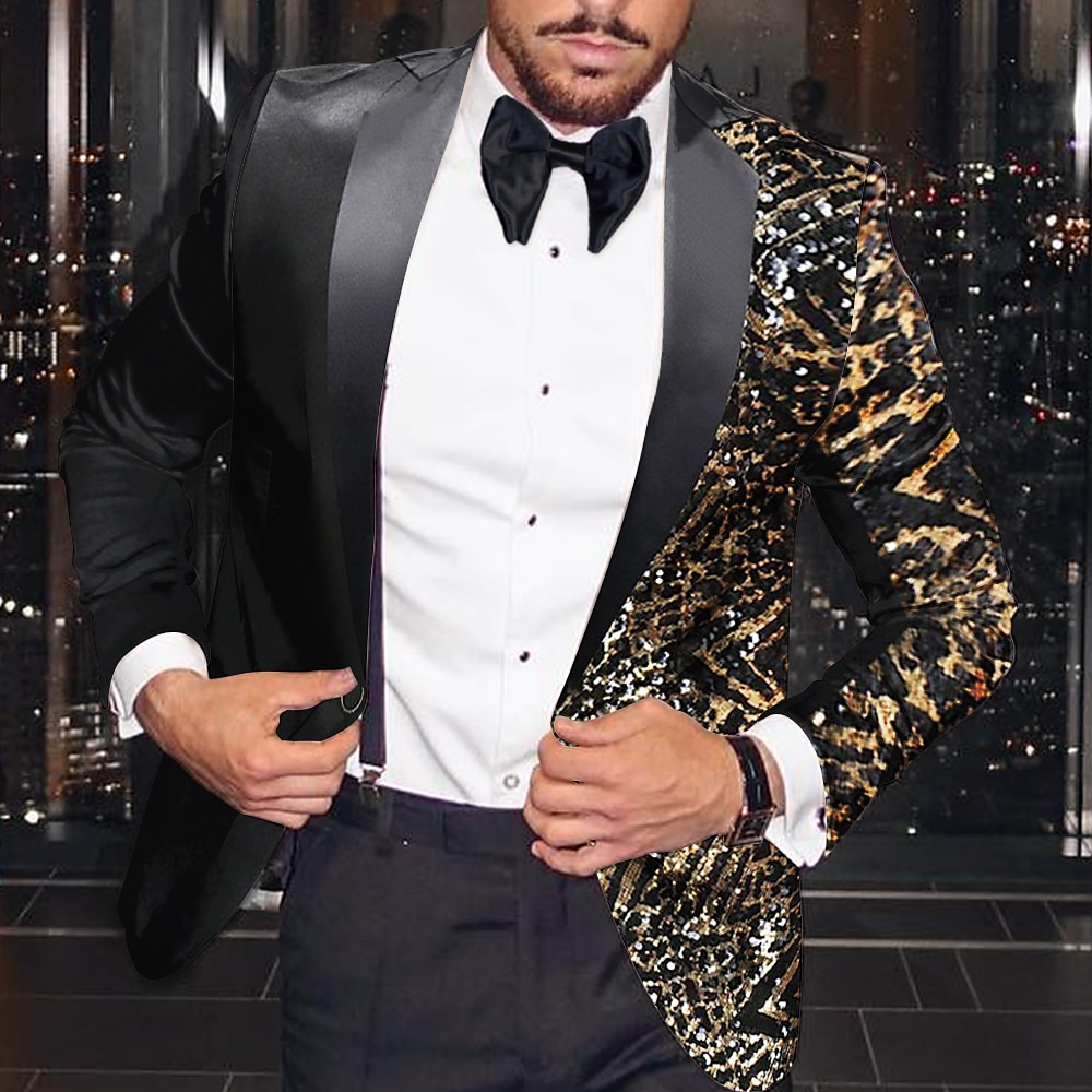 Herrenmode Disco-Blazer mit Pailletten, Leoparden-Blazer in Übergröße, reguläre Passform, einreihig, Ein-Knopf, Schwarz, Gold, Silber, Rot, Königsblau, 2024 Lightinthebox