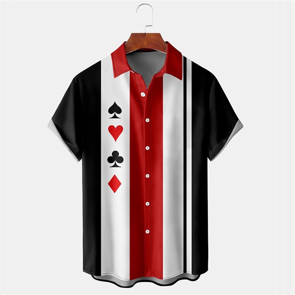 Herren Geometrische Muster Poker Hemd Bowling-Shirt Kurzarm Brautkleider schlicht Freizeitskleidung Wochenende Herbst Umlegekragen Bedruckt Button-Down Schwarz Rote Orange Lightinthebox