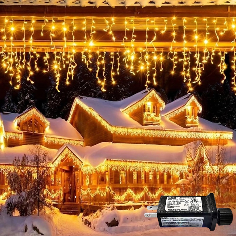 1 Packung Eiszapfen-Weihnachtslichter, 10 m, 400 LEDs, 8 Modi und Timer mit 60 Tropfen, Eiszapfen-Weihnachtslichter mit Timer, wasserdicht anschließbare Außenlichterkette für Urlaub, Hochzeit, Lightinthebox