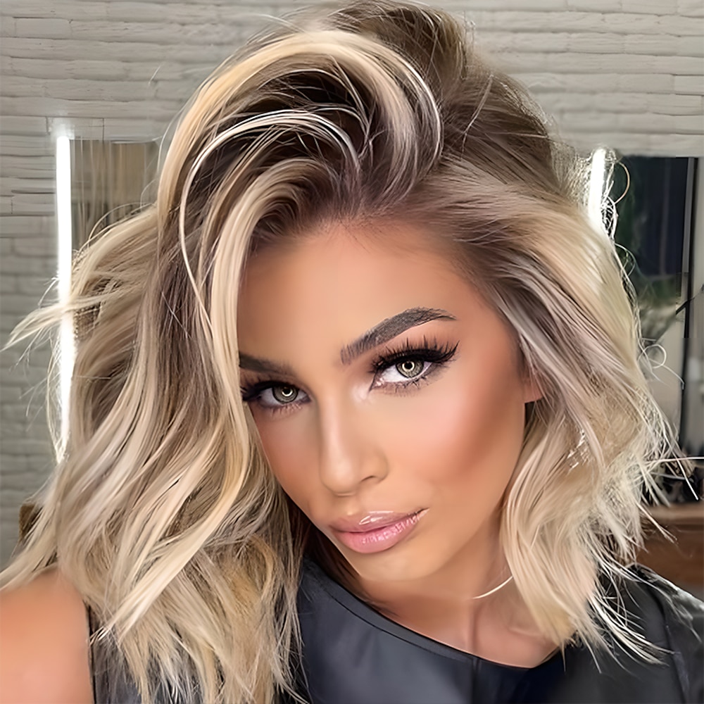 blonde perücken für frauen synthetische perücke lockige asymmetrische perücke blonde kurze blonde synthetische haare 14 Zoll flauschige blondine für frauen Lightinthebox