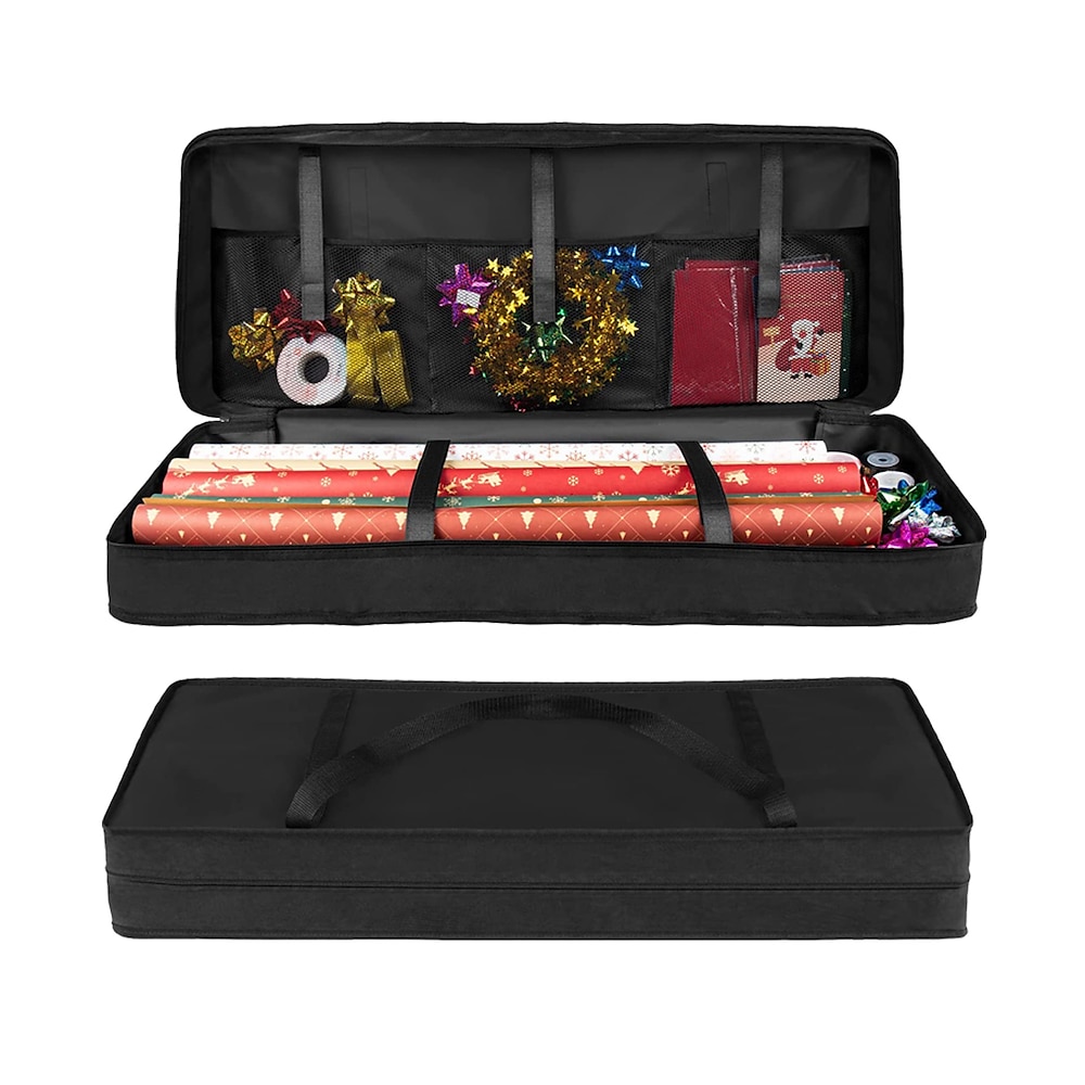 Aufbewahrungstasche für Geschenkpapier, Aufbewahrung von Geschenkpapierrollen, Geschenkpapier-Organizer, 600D-Oxford-Stoff mit 3 Fächern für Bänder, Schleifen, Weihnachtspapierdekorationen Lightinthebox