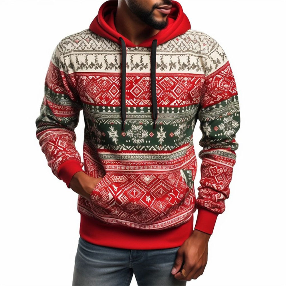 Herren Graphic Weihnachtsmuster Hoodies Pullover Hoodie Sweatshirt Kapuze Langarm Sweatshirt mit Kapuze Mit Kapuze Modisch 3D-Druck Weihnachten Sports Outdoor Festtage Rote Rosenrot Bedruckt Lightinthebox