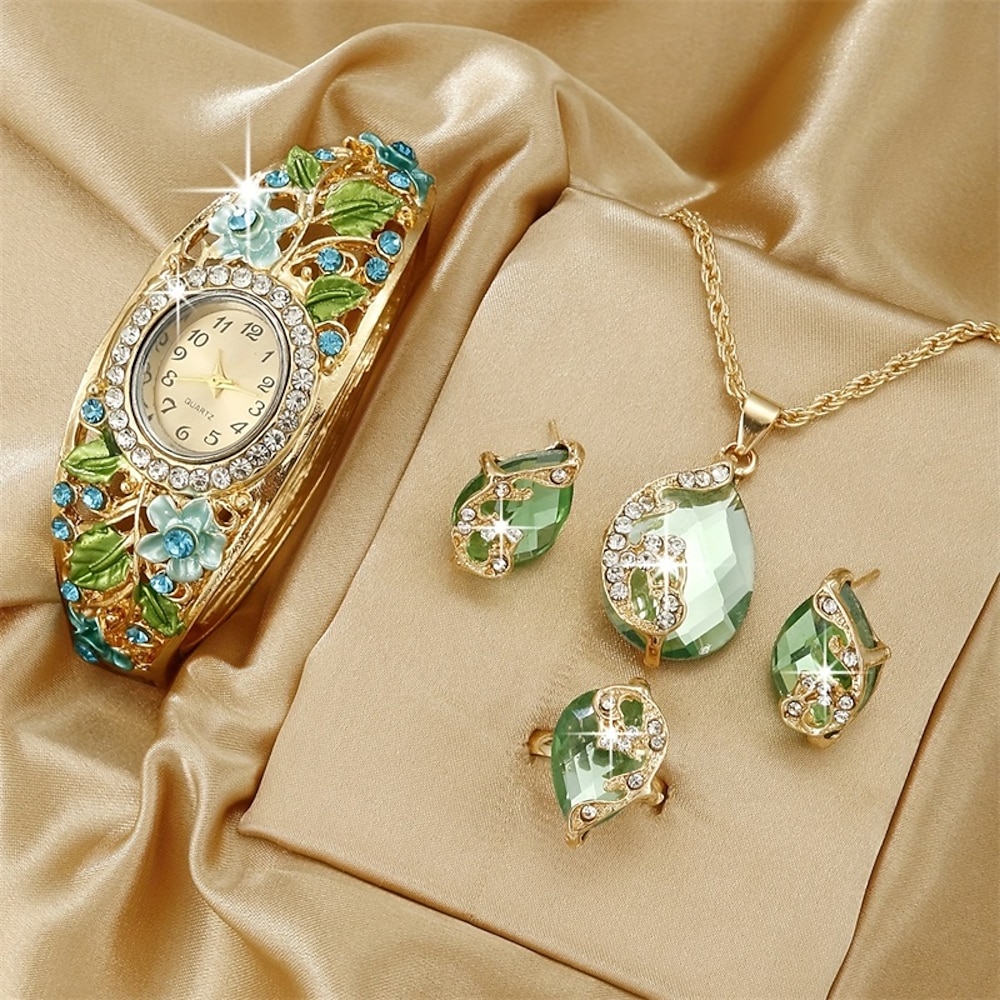 5-teiliges Set, luxuriöses Damen-Armband, Quarzuhren, modische Strass-Quarz-Armreif-Armbanduhr, ovaler Zeiger, analoge Armbanduhr, Schmuckset, Geschenk für Sie und Ihre Mutter Lightinthebox