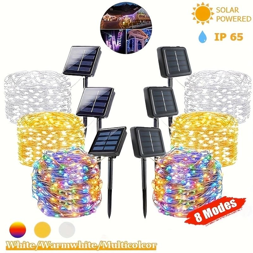 5m 10m 20m Weihnachtslichterketten 50/100/200/300 LEDs Warmweiß Kühles Weiß Mehrfarbig Kupferdraht-Leuchten Solar Weihnachtsdekoration Solarbetrieben Lightinthebox