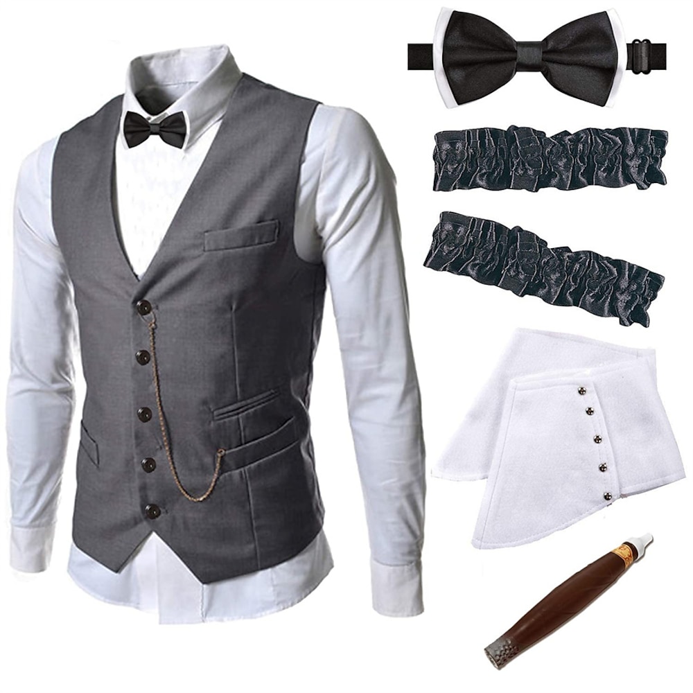 Retro Vintage Brüllen 20s 1920s Austattungen Weste Der große Gatsby Gentleman Herren Halloween Karneval Silvester Karnival Party / Abend Maskerade Erwachsene Krawatte Weste Mehre Accessoires Lightinthebox