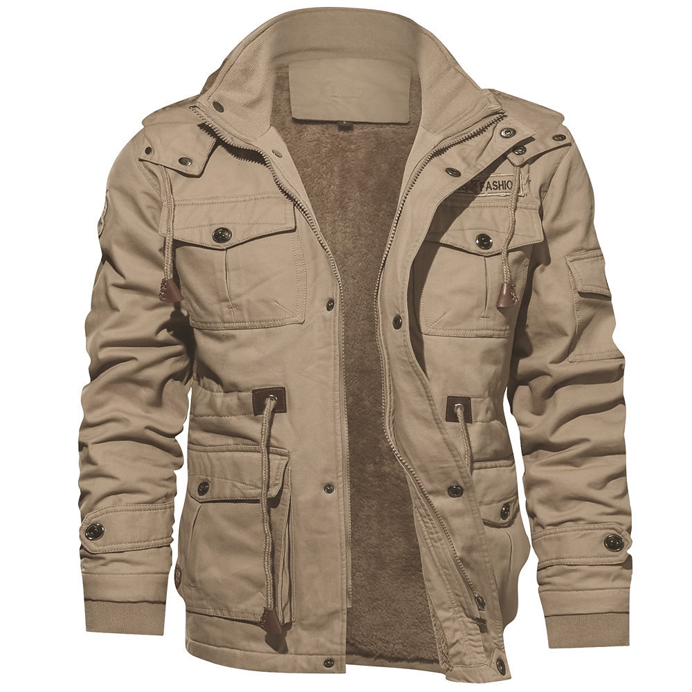 Herren Wintermantel Winterjacke Cargojacke Outdoor Wandern Windundurchlässig Warm Mehrere Taschen Winter Einfarbig Klassisch Zeitlos Ständer Kurz Baumwolle Schwarz Armeegrün Khaki Jacken Lightinthebox