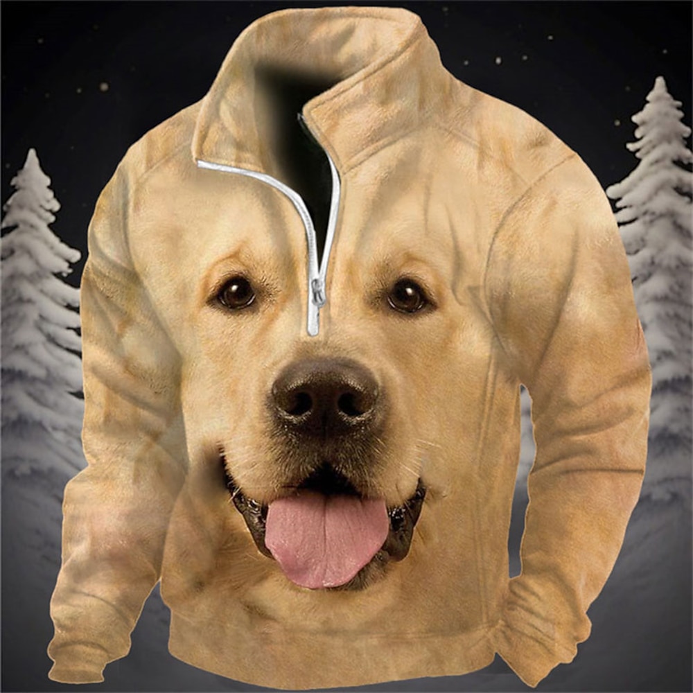 Herren Tier Hund Grafik-Drucke Sweatshirts Sweatshirt Pullover Zur Seite fahren Hoodie mit Viertelreißverschluss Langarm Sweatshirt Ständer Täglich Brautkleider schlicht Vintage-Retro 3D-Druck Urlaub Lightinthebox