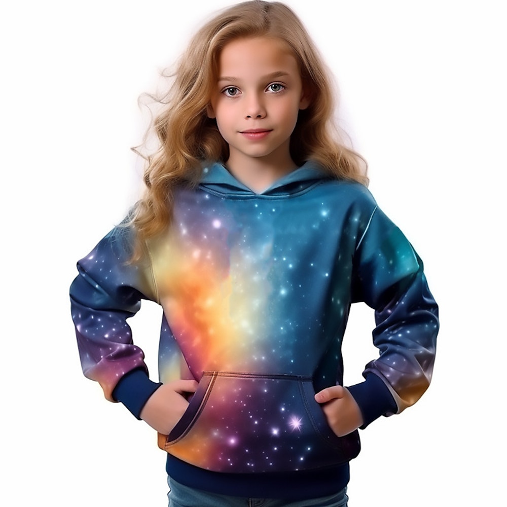 Mädchen 3D Galaxis Kapuzenshirt Pullover Langarm 3D-Druck Herbst Winter Aktiv Modisch Kuschelig kinderkleidung 3-12 Jahre Outdoor Casual Täglich Regular Fit Lightinthebox