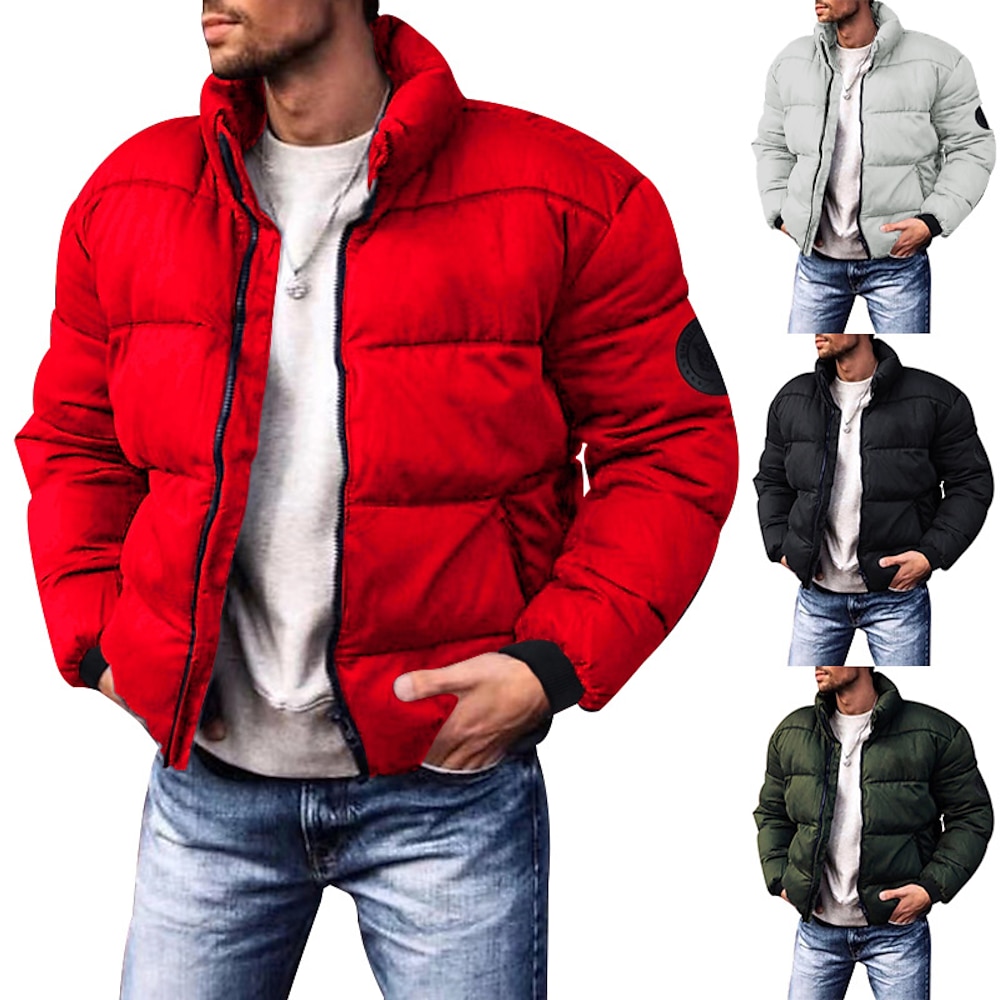 Herren Wintermantel Winterjacke puffer jacket Strickjacke Tasche Tasche mit Reißverschluss Ausgehen Casual Wandern Windundurchlässig Warm Winter Einfarbig Schwarz Rote Hellgrau Armeegrün Pufferjacke Lightinthebox