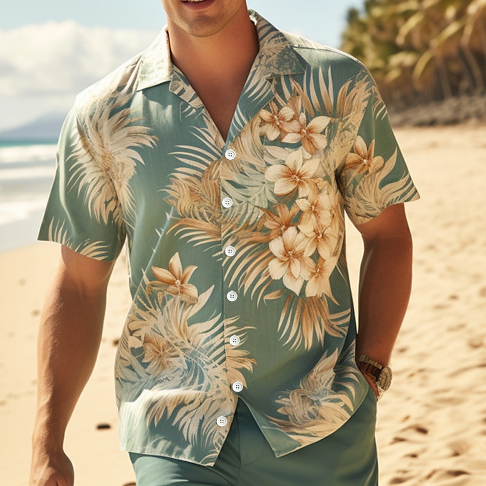 Herren Blumen Tropische Blumen Hemd Hawaiihemd Sommerhemd Aloha-Shirt Kurzarm Hemd Kubanisches Halsband Hawaiianisch Brautkleider schlicht Outdoor Strasse Casual Blau S M L Lightinthebox