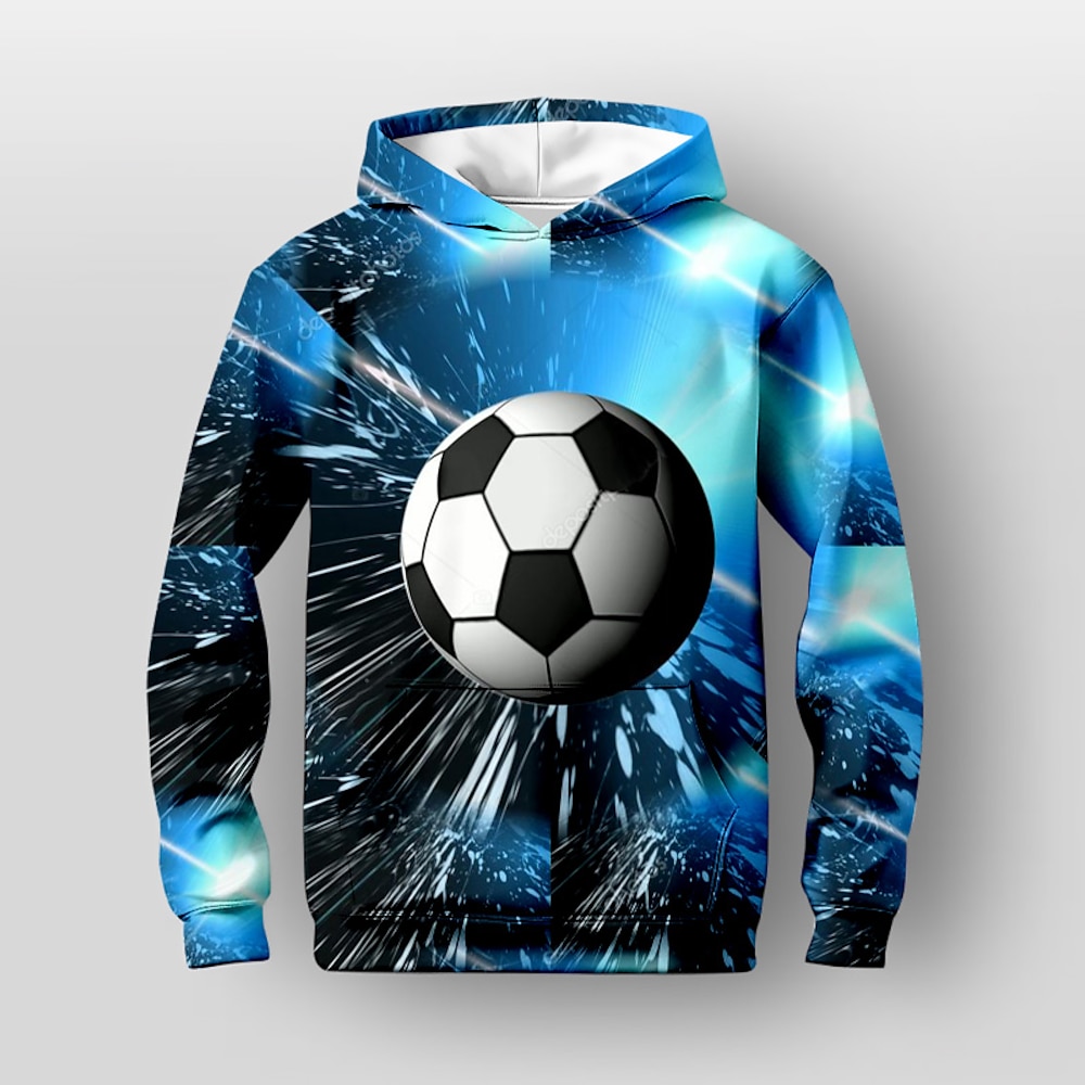 Jungen 3D Fußball Kapuzenshirt Langarm 3D-Druck Herbst Aktiv Polyester kinderkleidung 4-12 Jahre Regular Fit Lightinthebox