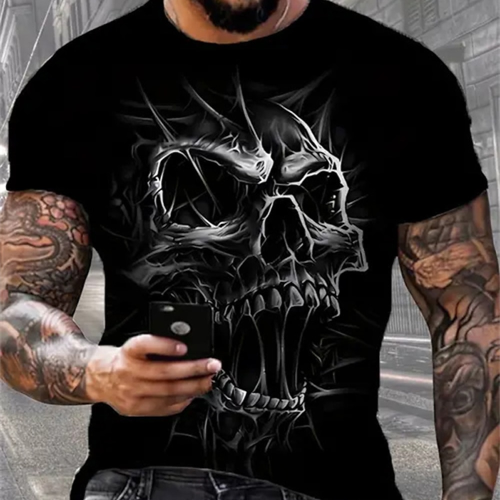 Herren Totenkopf Motiv T Shirt T-Shirt 100% Baumwolle Kurzarm Grafik Hemd Schwarz Weiß Bequemes T-Shirt Sports Outdoor Festtage Modedesigner-Kleidung Lightinthebox