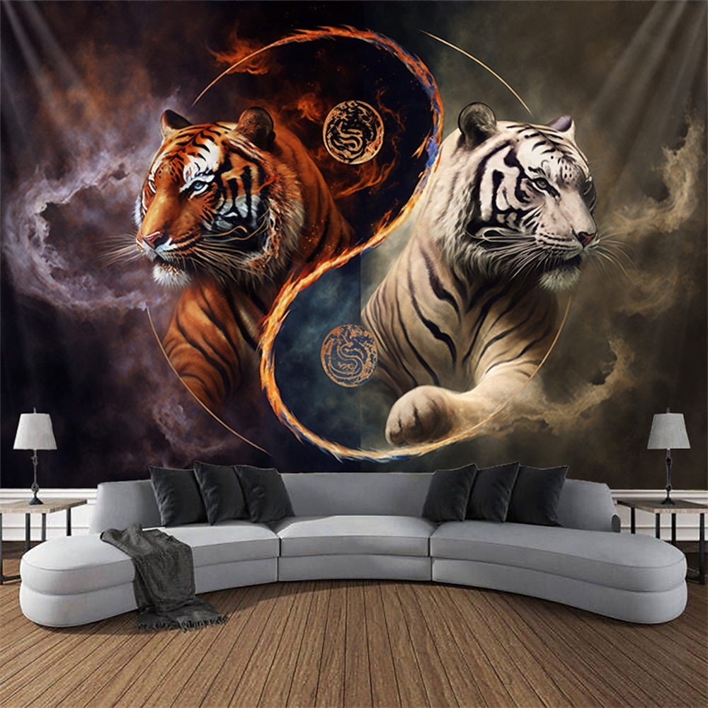 Yinyang Taichi Tiger hängender Wandteppich, Wandkunst, großer Wandteppich, Wanddekoration, Fotografie, Hintergrund, Decke, Vorhang, Zuhause, Schlafzimmer, Wohnzimmer, Dekoration Lightinthebox