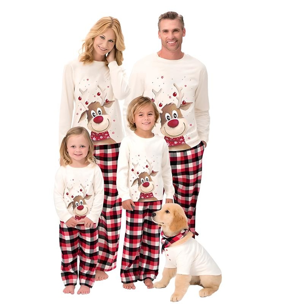 Familie Weihnachten Pyjamas Weihnachtsmann Niedlicher Weihnachtspyjama Heim Bedruckt Weiß Langarm Mama und ich Outfits Aktiv Passende Outfits Lightinthebox