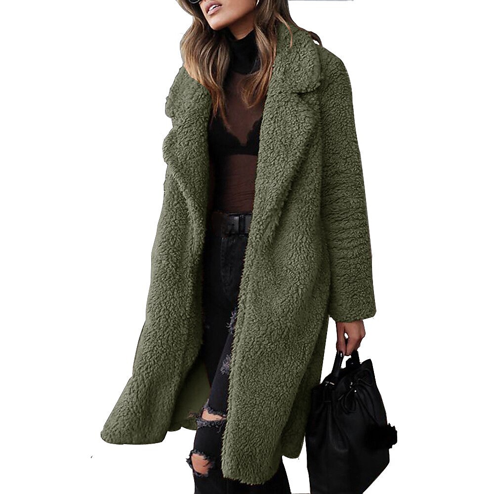 Damen Sherpa-Jacke Fleecejacke Teddy-Mantel Strasse Täglich Ausgehen Winter Herbst Lang Mantel Regular Fit warm halten Casual Jacken Langarm Feste Farbe Karamell Flache Aprikose Tiefes Kamel Lightinthebox