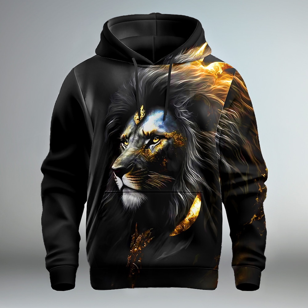 Herren Graphic Löwe Hoodie Sweatshirt Kapuze Hoodies Pullover Hoodie Sweatshirt Kapuze Langarm Sweatshirt mit Kapuze Mit Kapuze Modisch 3D-Druck Weihnachten Urlaub Ausgehen Schwarz Rote Bedruckt Lightinthebox