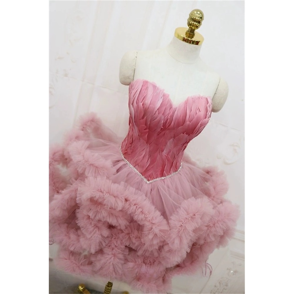 Damen Prinzessin Ballerina-Tänzerin Aufführung Tanzen Kleid Gestuftes Tutu Abendkleid Kuschelig Party Tüll Feder Grau Schwarz Weiß Rosa Kleid Lightinthebox