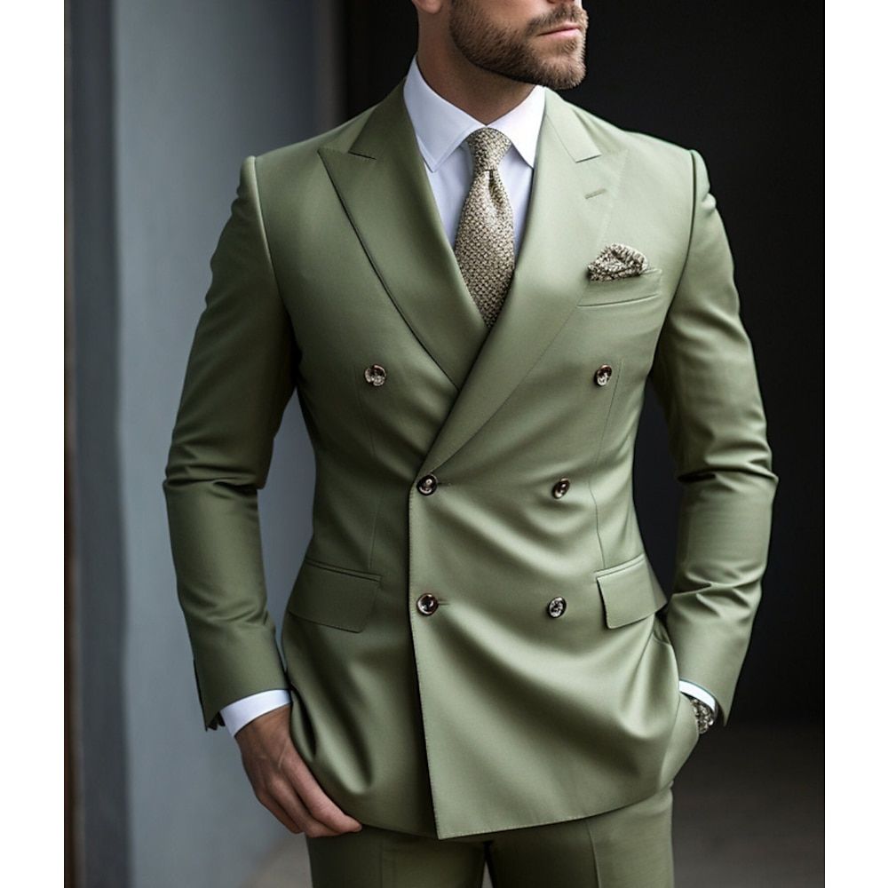 Hochzeitsanzüge für Herren Kentucky Derby Salbeigrün Täglich Geschäftlich Einfarbig Pferderennen Plus Size 2-teilig Doppelreiher Sechs-Knöpfe Lightinthebox