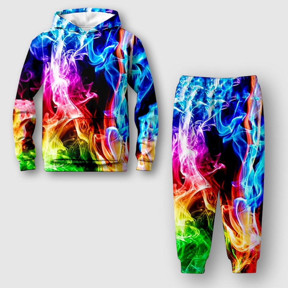 Kinder Jungen Kapuzenpulli Hose Hoodie-Set Kleidungsset 2 Stück Langarm Regenbogen Steigungsrampe Bedruckt Strasse Sport Urlaub Modisch Komfort Cool Täglich 3-12 Jahre Lightinthebox