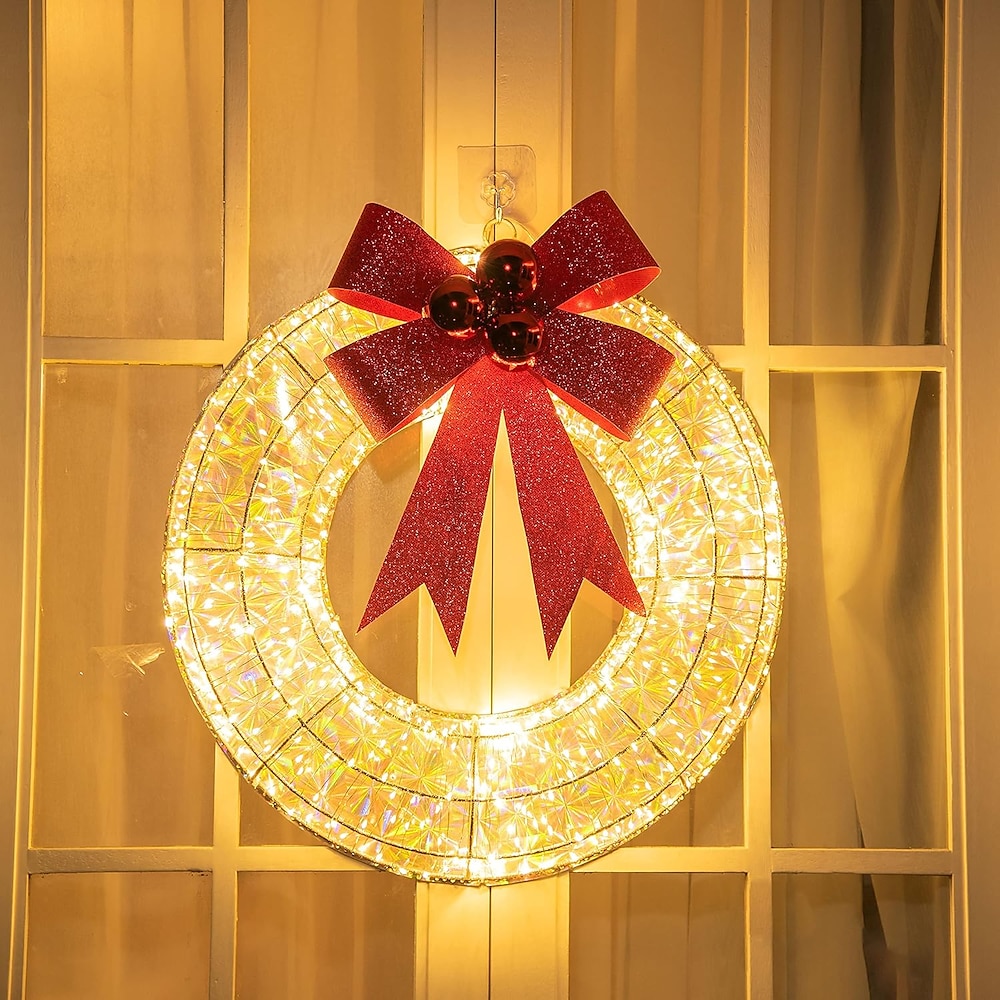 20-Zoll-Weihnachtskranz mit leuchtender Bogengirlande aus Eisen, LED-Beleuchtung, warmweiße Lichtszenendekoration, 30/40/50 cm, batteriebetrieben Lightinthebox