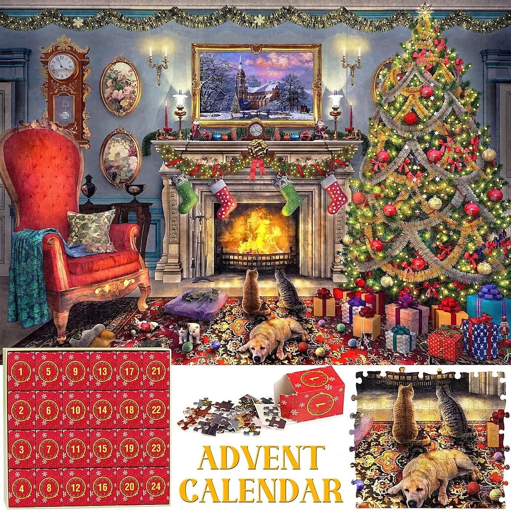 Puzzle Adventskalender 2024 Weihnachtspuzzle Weihnachtsparty Puzzle 24 Teile 1000 Teile Puzzle für Erwachsene Kinder Puzzle 1000 Teile Feiertagspuzzle Countdown bis Weihnachten Puzzle Geschenk Lightinthebox