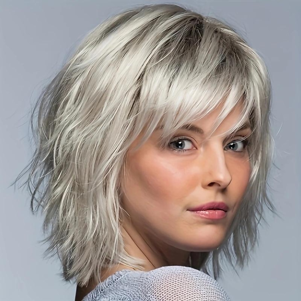 Synthetische Perücken Glatt Gerader Pony Perücke Kurz A1 A2 A3 A4 Synthetische Haare Damen Modisches Design Weich Natürlich Braun Grau Blond Lightinthebox