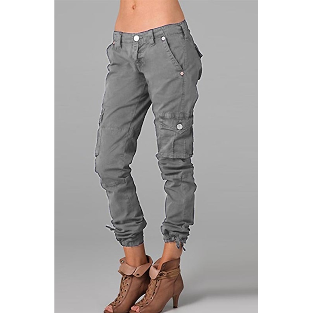 Damen Normal Cargohose Cargohosen Hose Fracht Chino In voller Länge Mittlere Taillenlinie Einfarbig Tasche Bequem Draussen Komfortabel Unelastisch Casual Freizeitskleidung Grau Schwarz Wei Lightinthebox