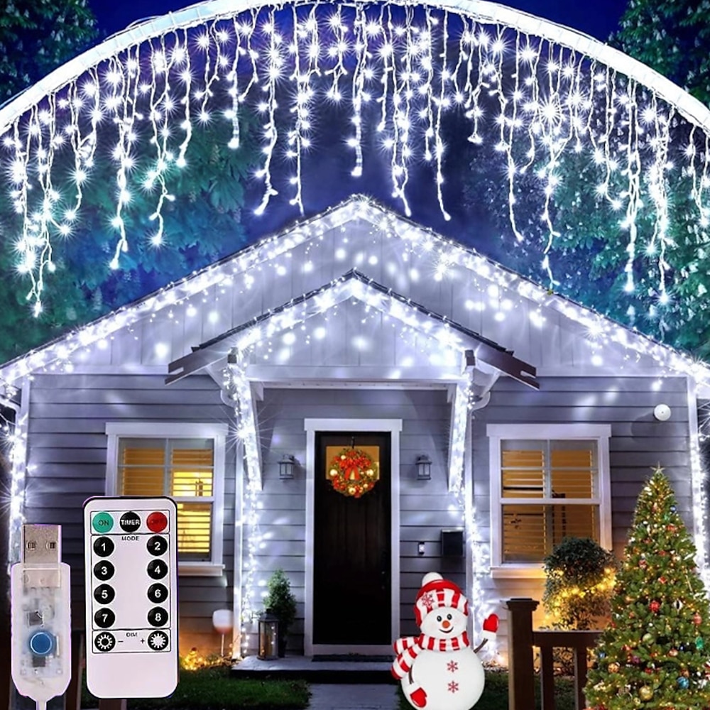 4m Weihnachts-Eiszapfenlichter 96 LEDs Warmweiß Kühles Weiß Blau Fenster / Vorhang / Eiszapfenlichter USB Weihnachtsdekoration USB angetrieben Lightinthebox