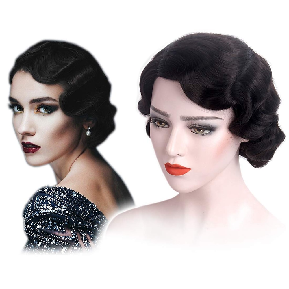 Roaring 20s Perücke wellig 1920er Perücke kurz lockig Fasching für Damen Cosplay Party 70er Karneval Perücke Lightinthebox