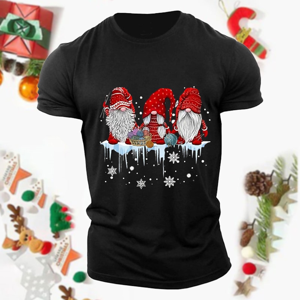 Weihnachts-T-Shirt mit Weihnachtsmann-Grafik für Herren, Weihnachtsmann, grau meliert, schwarz, rot, T-Shirt mit Grafik, Baumwolle, Sport, klassisch, kurzärmlig, bequem, T-Shirt für Sport, Outdoor, Lightinthebox