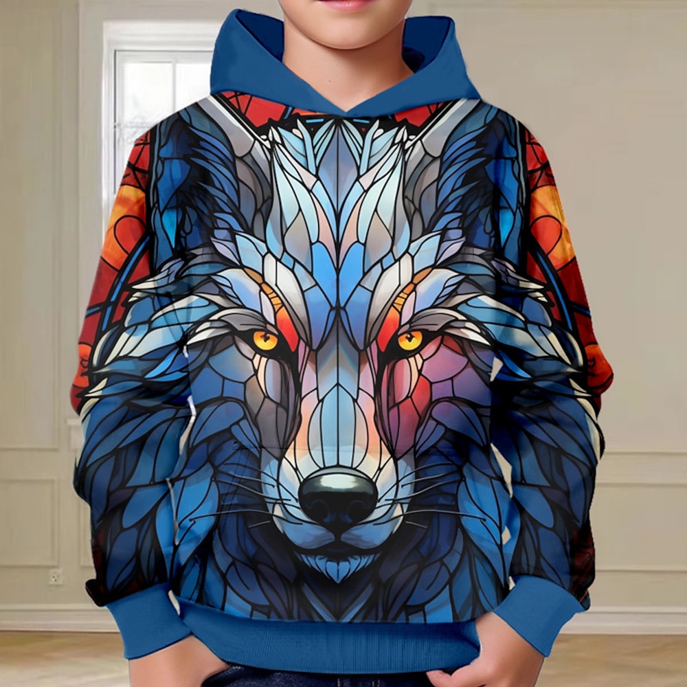 Jungen 3D Wolf Hoodie Pullover Langarm 3D Druck Herbst Winter Mode Streetwear cooles Polyester Kinder 3-12 Jahre mit Kapuze draußen lässig täglich normale Passform Lightinthebox