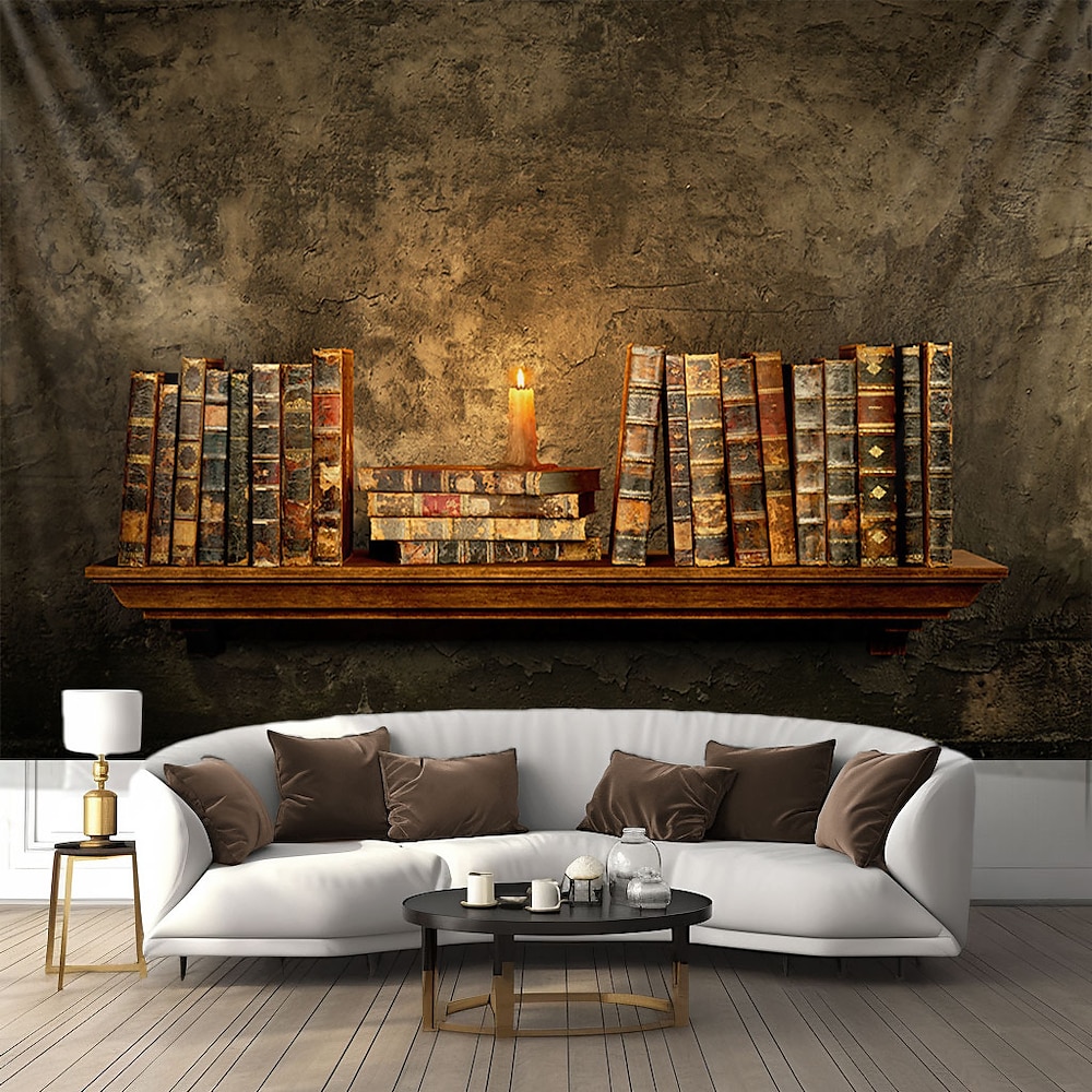 Landschaft, Vintage-Bücherregal, hängender Wandteppich, Wandkunst, großer Wandteppich, Wanddekoration, Fotografie, Hintergrund, Decke, Vorhang, Zuhause, Schlafzimmer, Wohnzimmer, Dekoration Lightinthebox