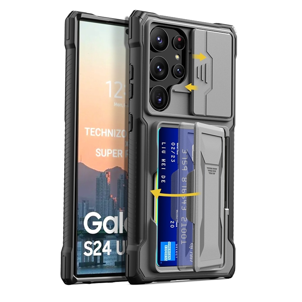 Handy Hülle Handyhüllen Für Samsung Galaxy S24 Ultra S24 Rückseite mit Halterung Kartenschlitz Stoßresistent Rüstung TPU PC Lightinthebox