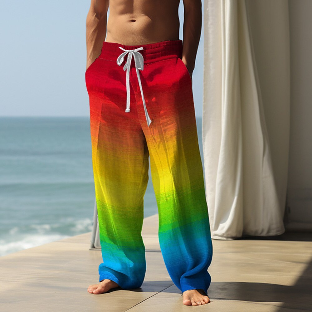 Regenbogen-Farbverlauf, lgbt, lässige Herren-Hose mit 3D-Druck, Outdoor-Straße, Ausgehen, Polyester, Rot, Lila, Grün, S, M, L, mittlere Taille, elastische Hose Lightinthebox