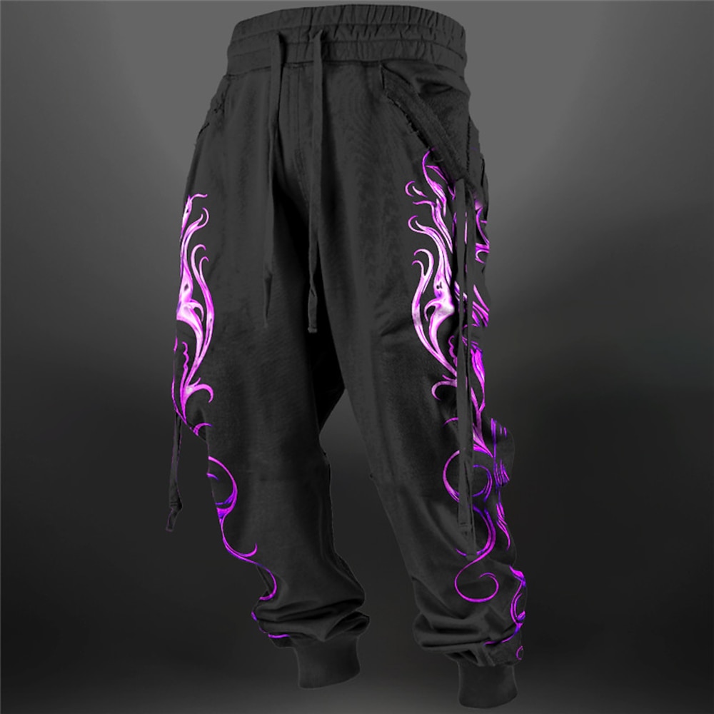 Flamme Abstrakt Herren 3D-Druck Jogginghose Trainingshose Jogginghose Jogger Hosen Hose Outdoor Strasse Casual Polyester Gelb Blau Purpur S M L Mittlere Taillenlinie Elastizität Hose Lightinthebox