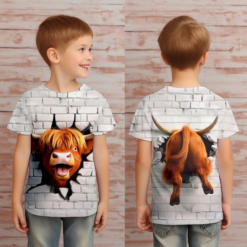 Jungen 3D Karikatur Kühe T-Shirt Hemden Kurzarm 3D-Druck Sommer Aktiv Sport Modisch kinderkleidung 3-12 Jahre Rundhalsausschnitt Outdoor Casual Täglich Regular Fit Lightinthebox